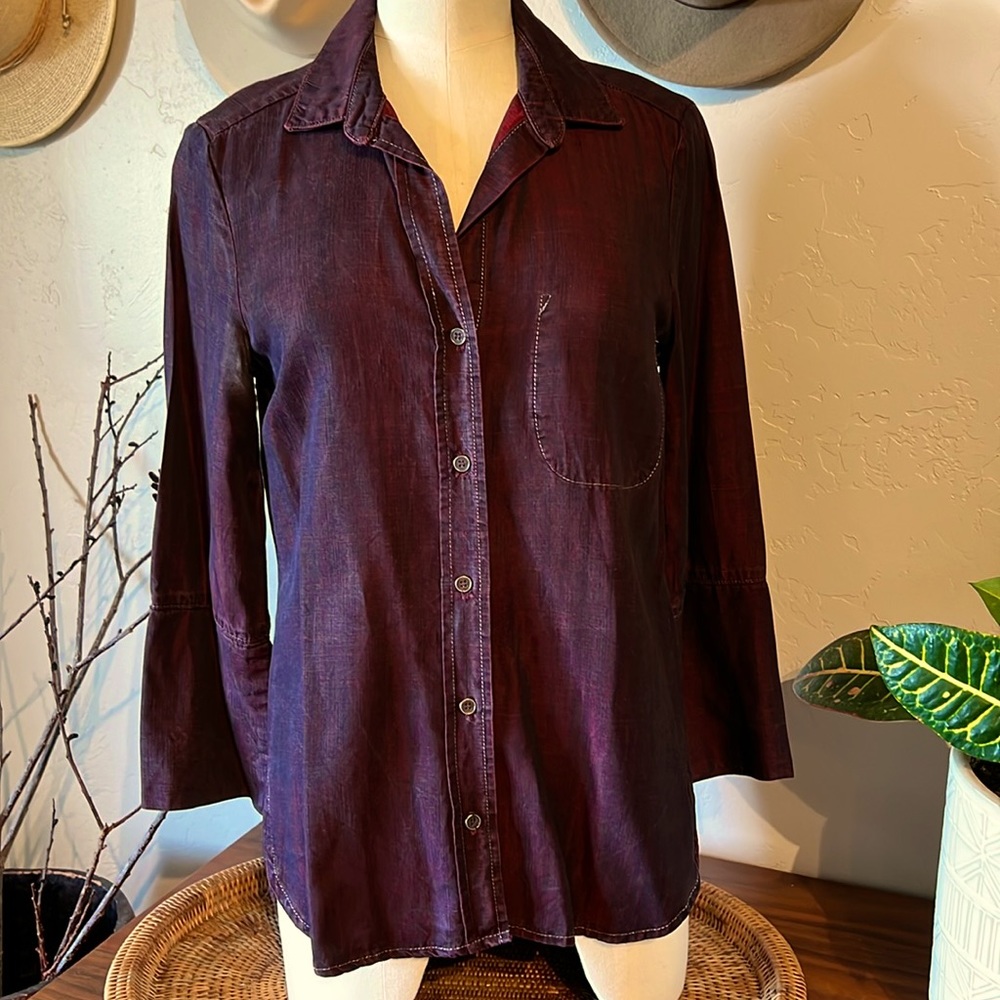 Bella Dahl Tencel button down tunic size XS Deep Burgundy